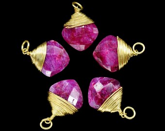 Ruby Gemstone 12mm Cushion Shape Wire Wrapped Connector,Ruby Gemstone Connector Jewelry Making,Ruby Single Loop Connector Pendant,Gift