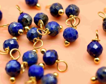 Connecteurs lapis-lazuli 3 mm, perles à facettes en lapis-lazuli,perle pendante lapis-lazuli,perle connecteurs une boucle lapis-lazuli