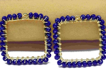 Lapis lazuli gefacetteerde edelsteen 32 mm kussenvorm draadgewikkelde connectoren, edelsteen enkele lusconnector, lapis vergulde hanger sieraden