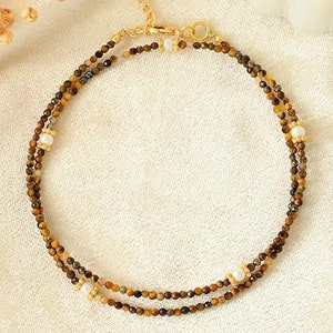 Tiger Eye 2MM Bead Necklace/Gemstone Choker Necklace/Handmade Necklace/Women Necklace/Short Necklace/Minimalist Choker/Gift For Her