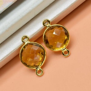 Vintage Swarovski Heart Connector Charms Citrine Amber Honey Crystals Gold  Plated