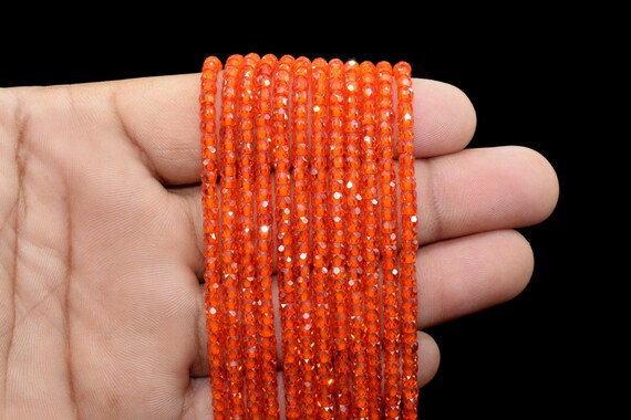 uGems Carnelian Micro Faceted Rondelle Genuine Natural Beads Strand ~3