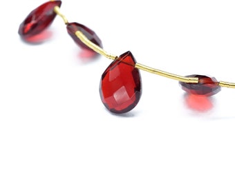 Natural Garnet Faceted 9x13mm Pear Shape Briolettes,Garnet Pear Shape Beads,Long Pear Shape Briolettes,Red Gemstone Briolettes,Teardrop Bead