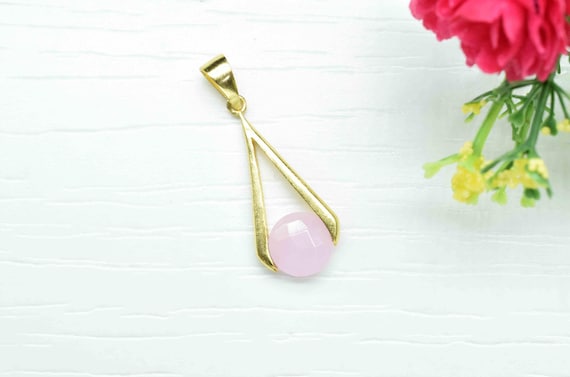 Gemstone Rose Quartz Component,Women jewellery,Rose Quartz Connector Pendant,Gold Plated Connectors, Earring Component,Gift