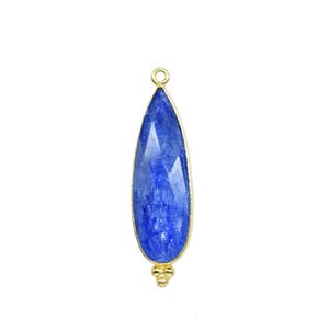 Blue Sapphire 10x30mm Bezel Charms/Bezel Link Supplies/Brass Connector Pendant/Gemstone Teardrop Sapphire Pendant/Sapphire Jewelry/Gift