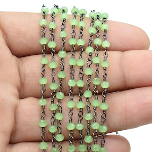 Prehnite Chalcedony Gemstone 3mm To 3.5mm Rondelle Shape Beaded Rosary,Prehnite Faceted Beads Link Chain,Prehnite Handmade beaded chain,Gift