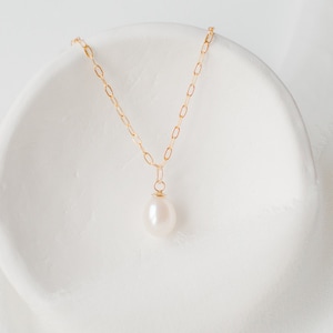 Single Freshwater Pearl Drop Necklace, 14k Gold Filled Teardrop Pearl Necklace, Bridal Pearl Necklace, Handmade Real Pearl Necklace image 1