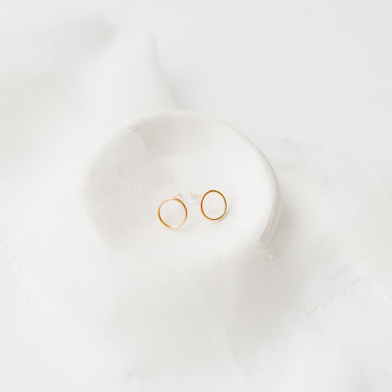 Open Silver Circle Stud Earrings, Gold Circle Earrings, Tiny Open Circle Studs, Tiny Earrings Hoops, Dainty Small Circle Earrings for Her image 4