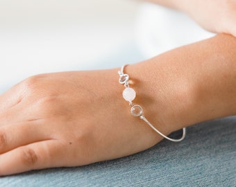 Rose Quartz Sterling Silver Bangle, Silver Rose Quartz Bangle, Gemstone Bangle, Gemstone Bracelet, Rose Quartz Valentines Jewellery for Her