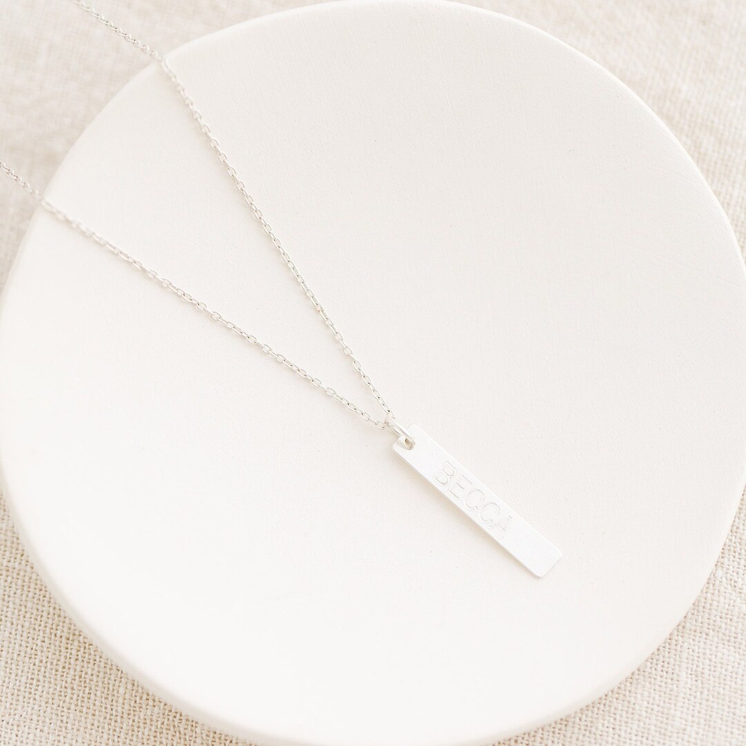 Dainty Name Tag Necklace, Personalised Bar Necklace, Sterling Silver ...