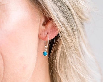 Birthstone Huggie Hoops, Birthstone Jewelry Gifts, Small Birthstone Hoops, Gemstone Hoop Earrings, Birthday Gift for Her
