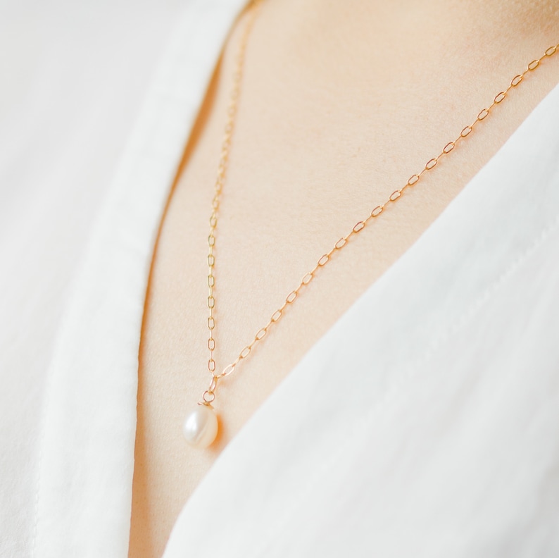 Single Freshwater Pearl Drop Necklace, 14k Gold Filled Teardrop Pearl Necklace, Bridal Pearl Necklace, Handmade Real Pearl Necklace image 4
