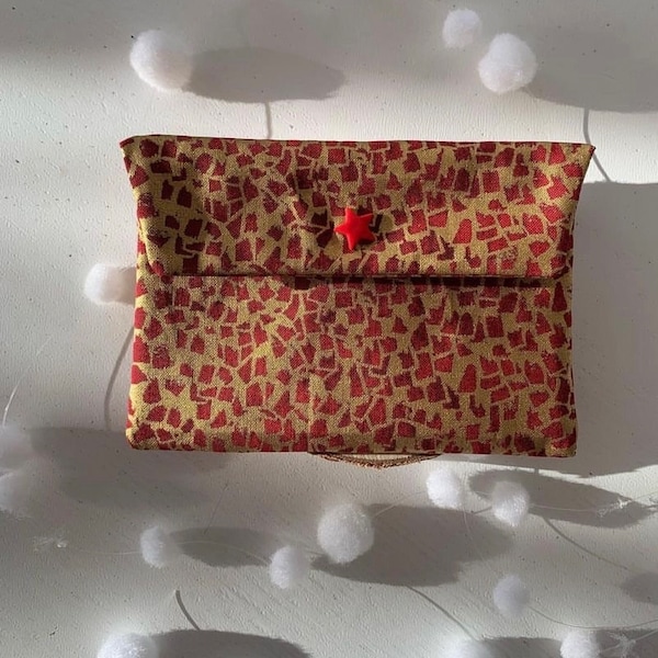 Pochette à bijoux, à carte en coton rouge et or