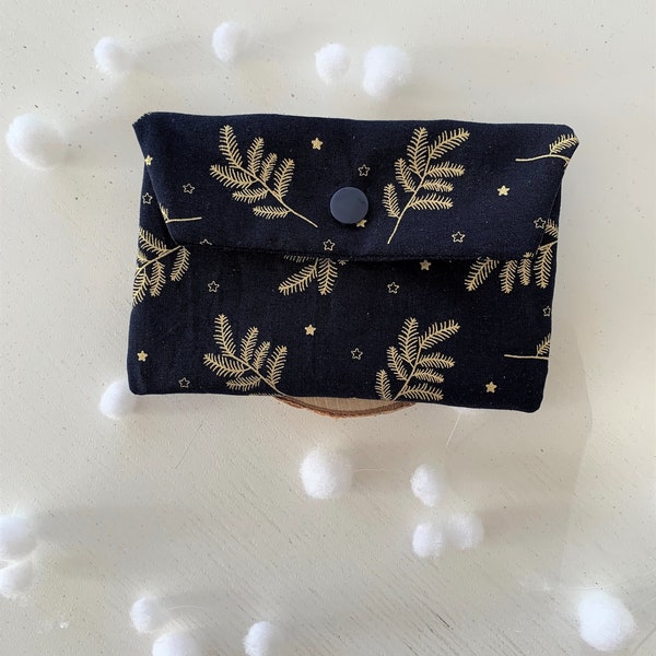 Pochette à bijoux, à carte en coton bleue marine et or