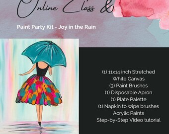 Paint Party Painting Kit - Paris in the Rain Girl and Umbrella Painting