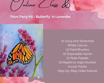 Paint Party Painting Kit - Monarch Butterfly on Lavender Painting