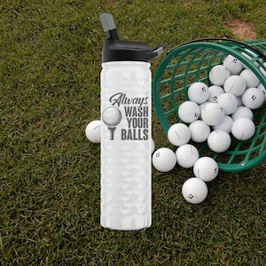 New SIC Golf White Dimple Water Bottle, Engraved Water Bottle, Personalized Water Bottle, Vacuum Insulated Water Bottle, Laser Engraved