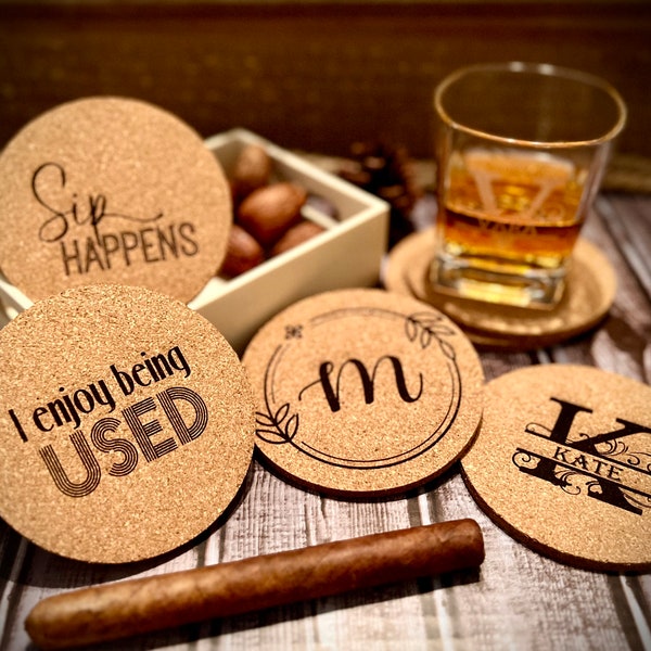 PERSONALIZED BULK COASTERS, Custom Cork Coaster For Company Monogram, Text, Name, Gift For Corporate, Clients, Employees, Kitchen Accessory