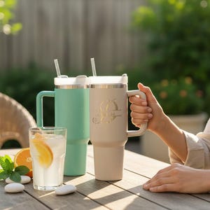 Personalized 40oz Stanley-Style Tumbler with Handle & Straw  | Engraved Stainless Steel Travel Mug | Custom Gift
