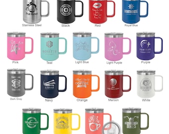 Laser Engraved Coffee Mugs, 15 oz Personalized coffee mug, Custom Engraved Coffee Cup, Coffee Gift, Insulated coffee mug, corporate gift.