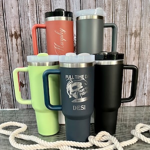 40 oz Personalized Tumbler with Handle & Straw, Travel Mug, Not Stanley Brand Tumbler, Travel Mug, Custom Engraved Tumbler, Unique Gift