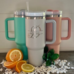 40 oz Personalized Tumbler with Handle & Straw, Travel Mug, Not Stanley Brand Tumbler, Travel Mug, Custom Engraved Tumbler, Unique Gift