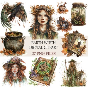 Paquete PNG Earth Witch Magic: Imágenes prediseñadas inspiradas en la naturaleza para la elaboración, álbumes de recortes digitales y fabricación de tarjetas