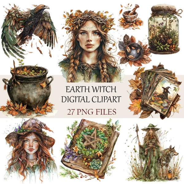 Earth Witch Magic PNG Bundle: Nature Inspired Clipart for Crafting, Digital Scrapbooking, & Card Making