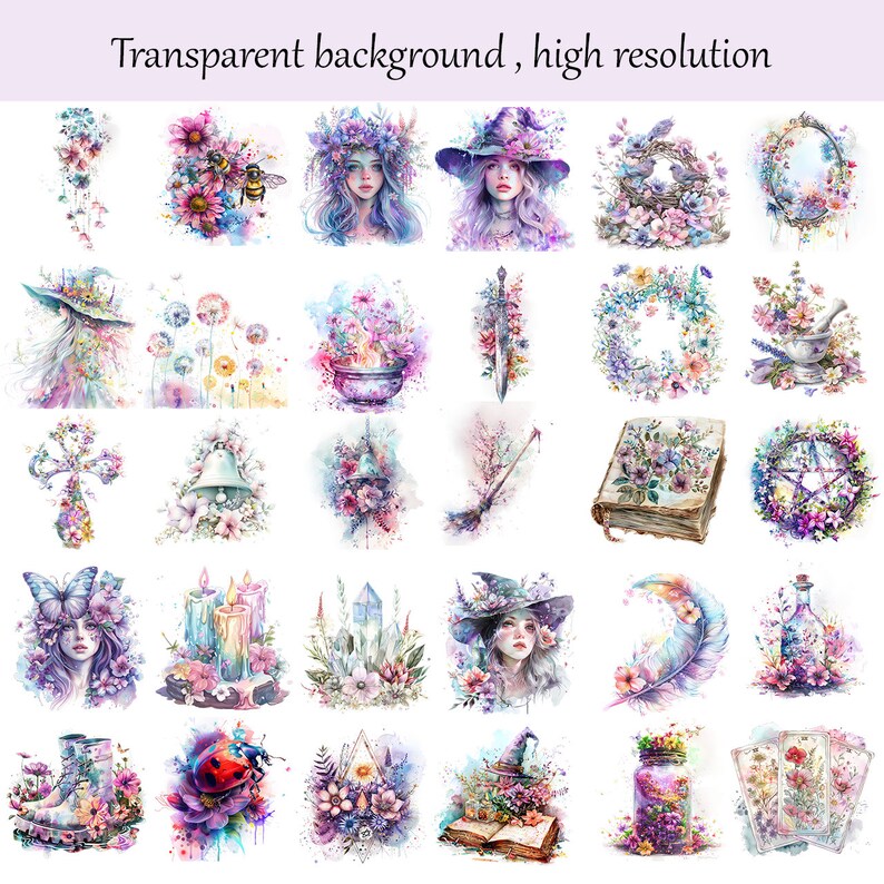 Spring Witch Clipart Set - Enchanting Witchcraft Illustrations for ...