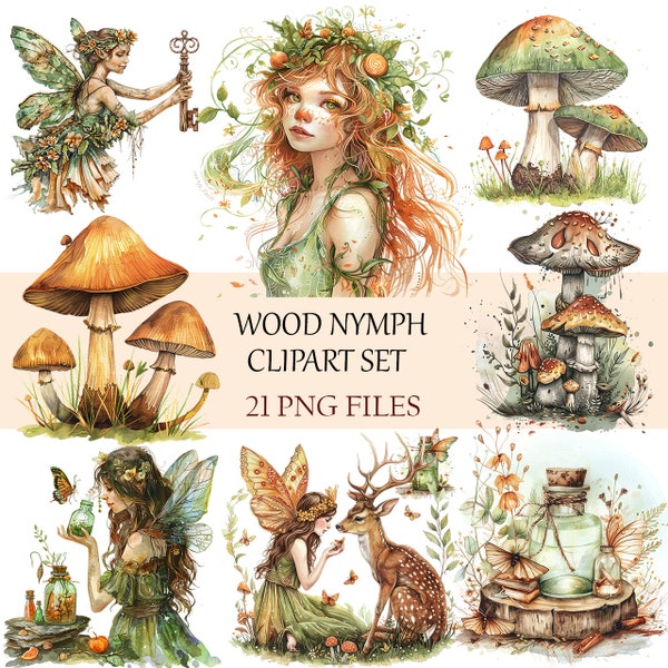 Enchanted Fairy & Wood Nymph Clipart Set - High-Quality, Transparent Magic Illustrations for Creative Fairy Projects