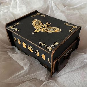 Wiccan Moth Wooden Box - Witchcraft Keepsake Chest, Handcrafted Pagan Altar Storage, Mystical Occult Decor, Magick Ritual Tools Container