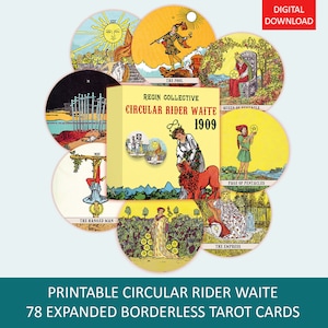 Einzigartiges Circular Rider-Waite Tarot Deck - Digitale Version, randloses Design, erweiterte Bilderwelt, druckbare Tarotkarten