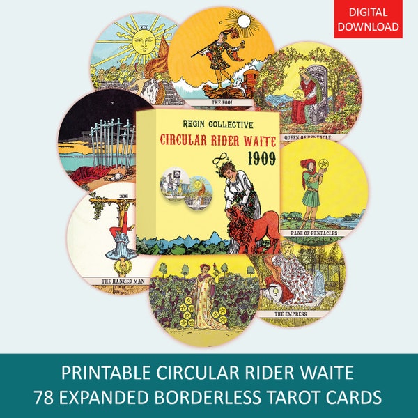 Unique Circular Rider-Waite Tarot Deck -  Digital Version, Borderless Design, Expanded Imagery , Printable Tarot Cards