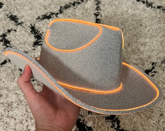 Silver Sparkly Cowboy Hat and Cowgirl Hat. Disco Cowboy Hat that is perfect as glitter cowboy hat, festival hat, and party cowboy hat.