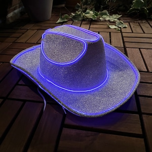 sparkly light up cowboy hat with purple lights