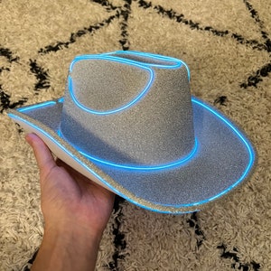 sliver orange cowboy hat with blue lights