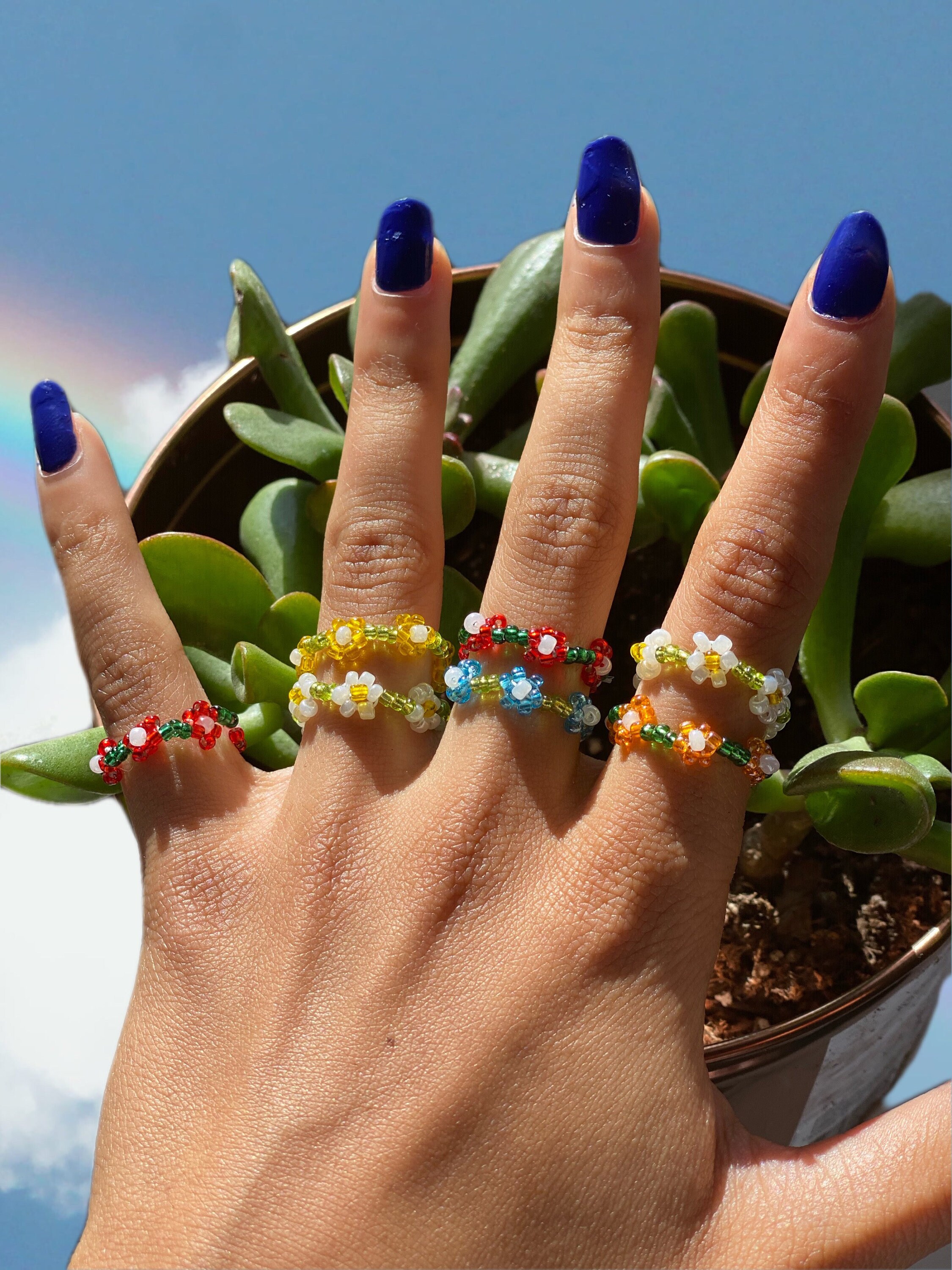 Beaded Flower Rings Floral Jewelry Minimalist Rings Y2k Etsy