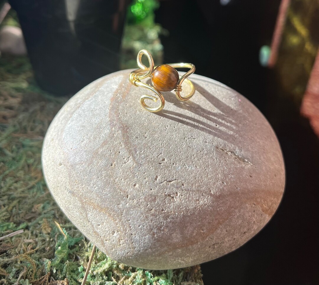 Double Spiral Wire Tigers Eye Ring Cottagecore Ring Indie - Etsy
