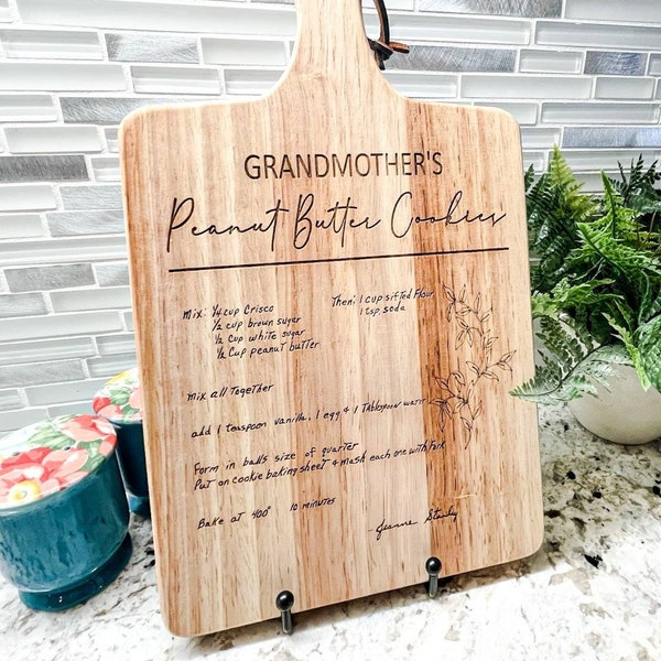 Recipe cutting board with (Mom, Grandma, Dad, Grandpa, etc.) handwritten engraved recipe finished with plant based vegan oil and wax.