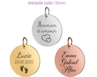 15 mm Medaillon mit personalisierter Gravur, personalisiertes Medaillon, Medaillon mit Aufsatz zum Hinzufügen zu einem vorhandenen Schmuck