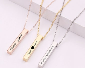Collier personnalisé, collier message personnalisé, collier barres à 4 côtés, collier nom personnalisé pour les hommes ou les femmes