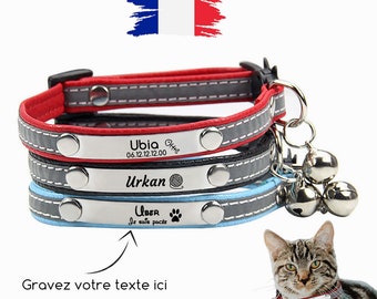 Collier pour chat personnalisé - Collier pour chaton personnalisé - Collier chaton avec bande réfléchissante - collier pour chat gravé