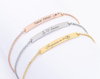 Bracelet Femme Personnalisé, Bracelet barre d’or Monogramme, Bracelet initial Amitié, Bracelet nom personnalisé, Cadeaux Maman, St valentin