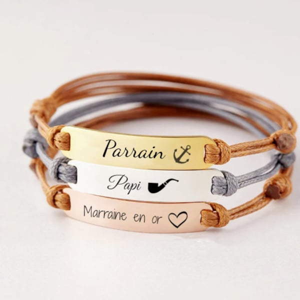 Bracelet barre personnalisé à graver, Bracelet prénom, Barre de nom personnalisée, Cadeau Personnalisé, Cadeau Noel, Cadeau maman, papa