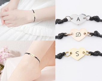 Personalized heart cord bracelet, initial heart bracelet, heart bracelet, small engraved bracelet, bracelet for girlfriend gift