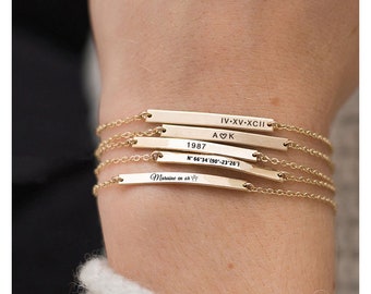 Bracelet personnalisé pour femmes, Bracelet barre Monogramme, Bracelet initial Amitié, Bracelet personnalisé, Bracelet nom personnalisé