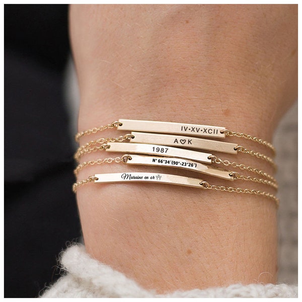 Bracelet personnalisé pour femmes, Bracelet barre Monogramme, Bracelet initial Amitié, Bracelet personnalisé, Bracelet nom personnalisé