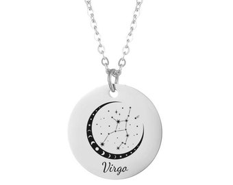 Collier femme Médaillon Personnalisé Zodiac Constellations Signe Astrologique, idée cadeau pour elle, bijoux femme