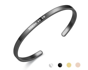 Bracciale rigido da donna personalizzato con messaggio "MAMMA IN ORO" colore nero, regalo per la festa della mamma