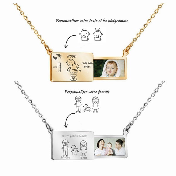 Collier d’enveloppe postale personnalisé avec message gravé • Message d’amour • Collier famille • Cadeau pour Couples et Famille